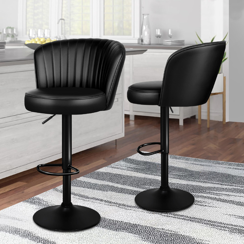 ALFORDSON 2x Bar Stools Gas Lift Leather Bar Chairs Kitchen Swivel All BLACK