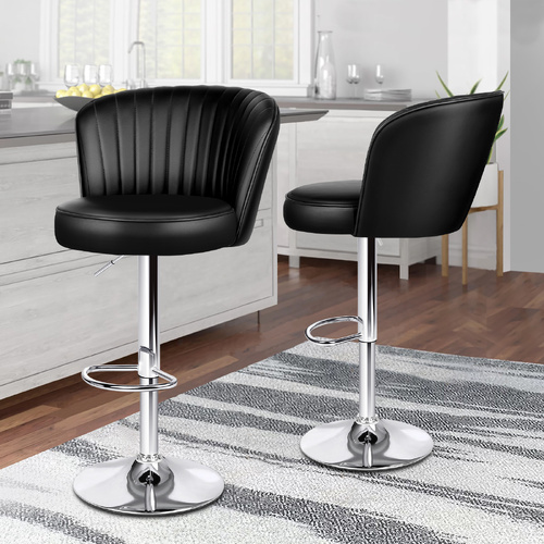 ALFORDSON 2x Bar Stools Gas Lift Leather Bar Chairs Kitchen Swivel Dylan BLACK