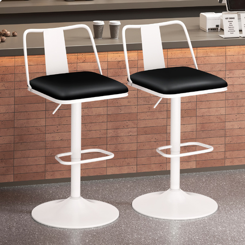 ALFORDSON 2x Bar Stools Gas Lift Leather Bar Chairs Kitchen Swivel Black White