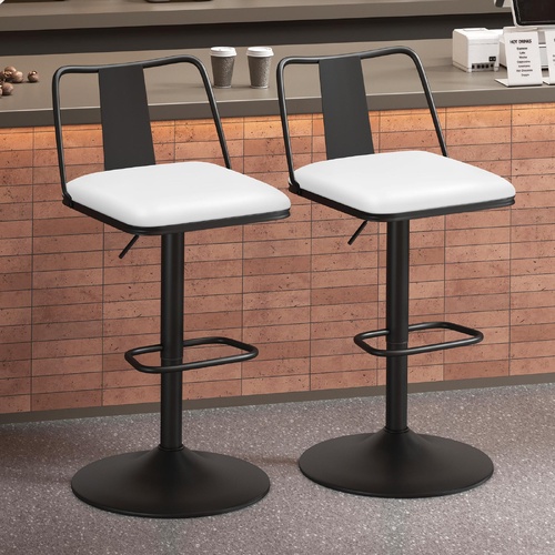 ALFORDSON 2x Bar Stools Gas Lift Leather Bar Chairs Kitchen Swivel Gloria White