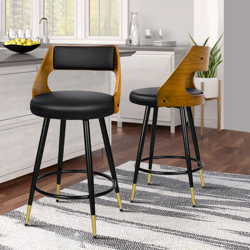 ALFORDSON 2x Swivel Bar Stools Morgan Kitchen Wooden Dining Chair Black