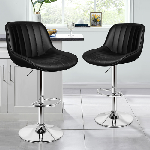 ALFORDSON 2x Bar Stools Gas Lift Leather Bar Chairs Kitchen Swivel Wendy BLACK