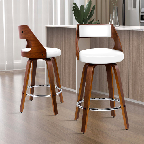 ALFORDSON 2x Bar Stools Swivel Chairs Kitchen Wooden Dining Chair Freddy WHITE