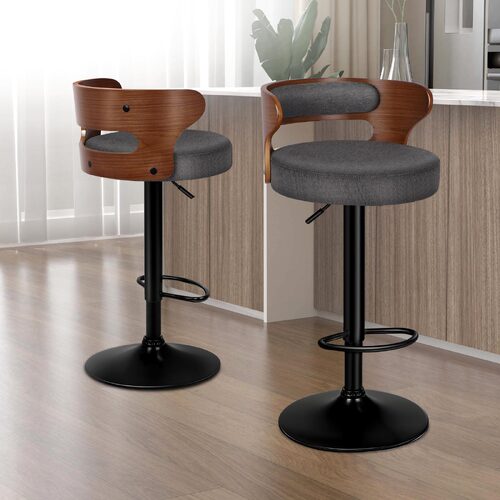 ALFORDSON 2x Bar Stool Kitchen Swivel Chair Wooden Linen Fabric Ramiro Grey