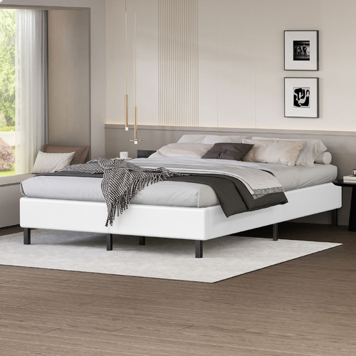 ALFORDSON Bed Frame Double Size Mattress Base Foundation White Leather BASEL