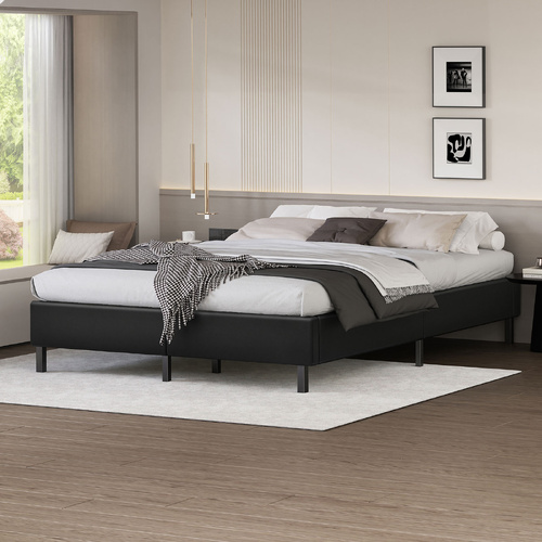 ALFORDSON Bed Frame King Size Mattress Base Foundation Black Leather BASEL