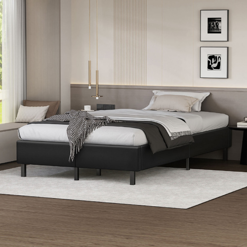 ALFORDSON Bed Frame King Single Mattress Base Foundation Black Leather BASEL