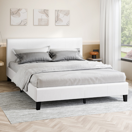 ALFORDSON Bed Frame King Size Mattress Base Wooden Platform Leather White