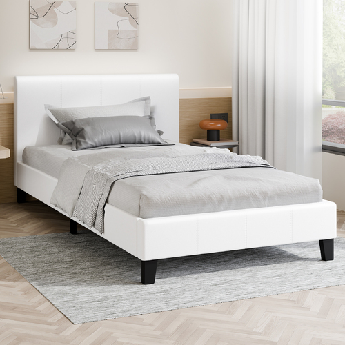 ALFORDSON Bed Frame King Single Mattress Base Wooden Platform Leather White