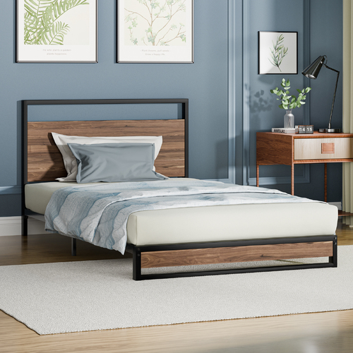 ALFORDSON Metal Bed Frame King Single Industrial Platform Mattress Base Wood