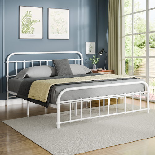 ALFORDSON Metal Bed Frame King Size Mattress Base Industrial Platform White