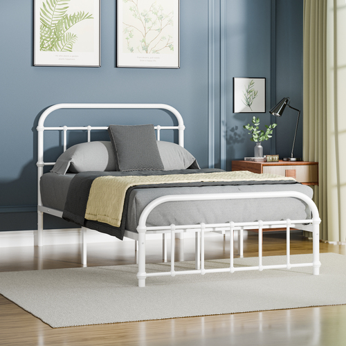 ALFORDSON Metal Bed Frame King Single Size Mattress Base Industrial Platform White