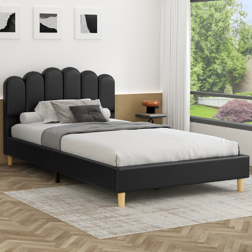 ALFORDSON Bed Frame Single Size Upholstered Platform Base Leather Black TANIA