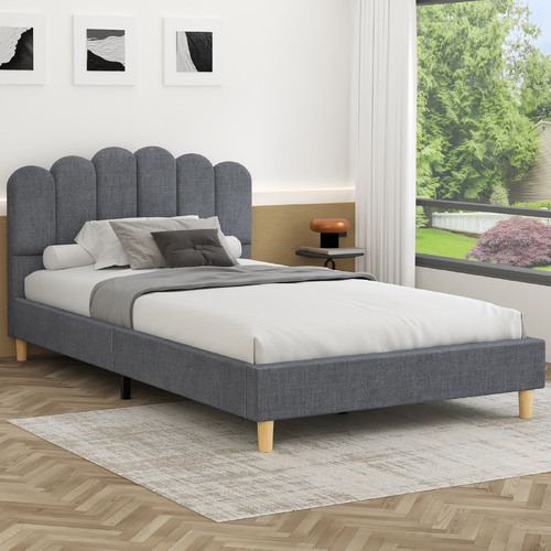 ALFORDSON Bed Frame Single Size Upholstered Platform Base Grey Fabric TANIA