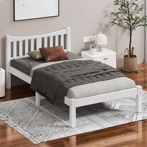 ALFORDSON Bed Frame Wooden Single Size Solid Pine Timber Base White CAMBRIE