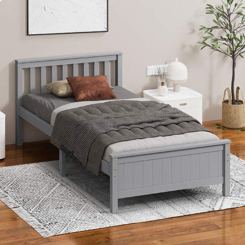 ALFORDSON Bed Frame Wooden Single Size Slatted Headboard Timber Grey FABIANO