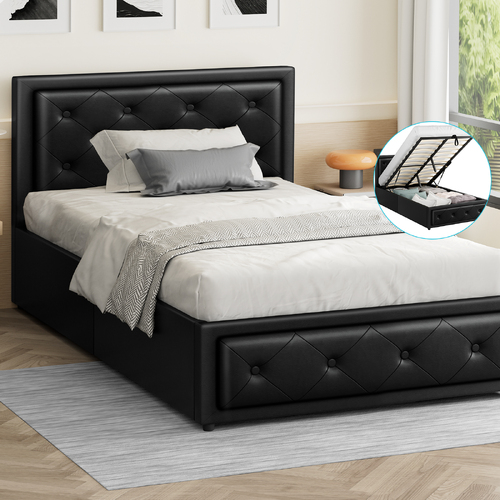 ALFORDSON Bed Frame King Single Gas Lift Storage Mattress Base Leather Black