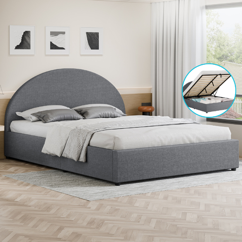 ALFORDSON Bed Frame Double Size Gas Lift Base With Storage Grey Fabric HOWELL