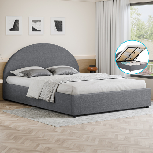 ALFORDSON Bed Frame Queen Size Gas Lift Base With Storage Grey Fabric HOWELL