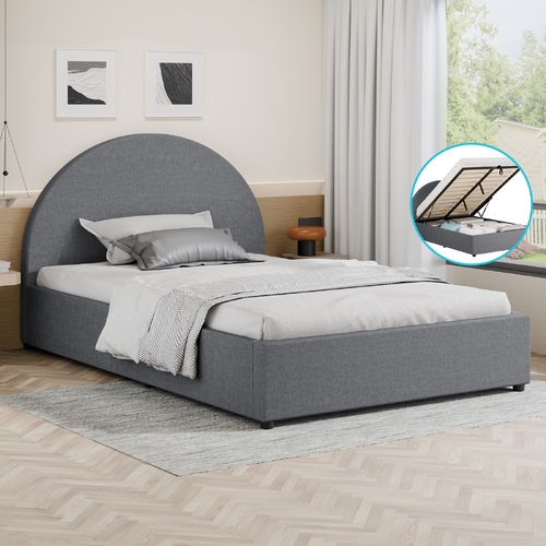 ALFORDSON Bed Frame Single Size Gas Lift Base With Storage Grey Fabric HOWELL