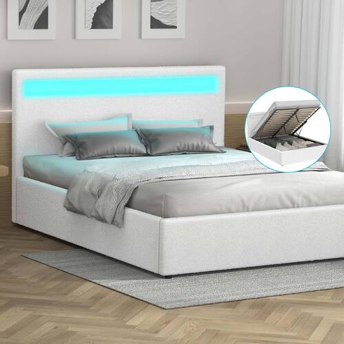 ALFORDSON Bed Frame Double Size RGB LED Gas Lift Base Platform Storage Boucle