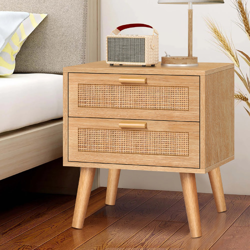 ALFORDSON Bedside Table Nightstand Side Cabinet Rattan Wood