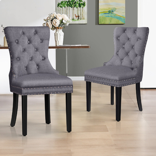 ALFORDSON 2x Dining Chairs Kitchen Lounge Padded Diamond Tufted Fabric Grey