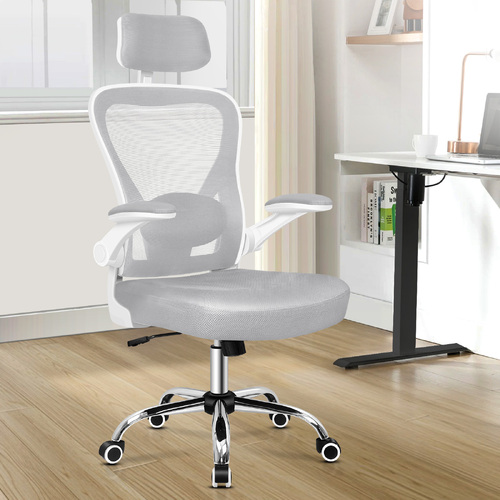 ALFORDSON Mesh Office Chair Executive Fabric White Grey