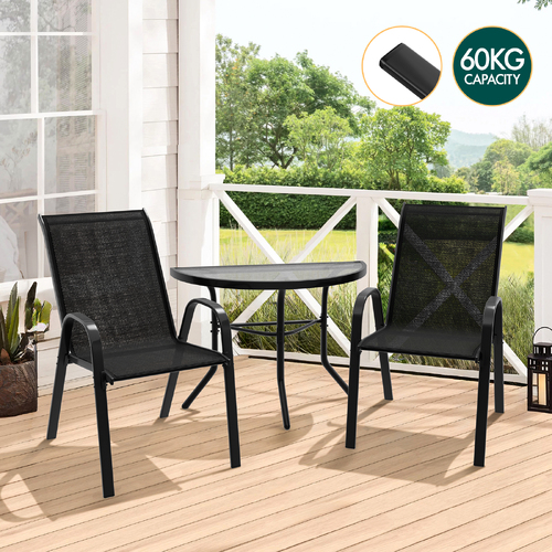 ALFORDSON 3PCS Outdoor Furniture Patio Table and Chairs Garden Bistro Set Black