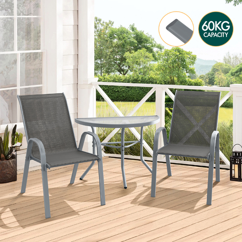 ALFORDSON 3PCS Outdoor Furniture Patio Table and Chairs Garden Bistro Set Grey