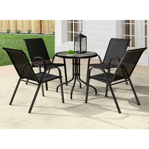 ALFORDSON 5PCS Outdoor Furniture Table and Chairs Set Round Black