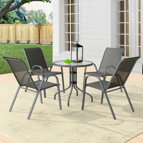 ALFORDSON 5PCS Outdoor Furniture Table and Chairs Set Round Grey