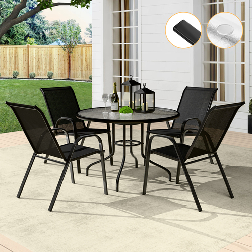 ALFORDSON 5PCS Outdoor Dining Set  Round Table and Chairs Black