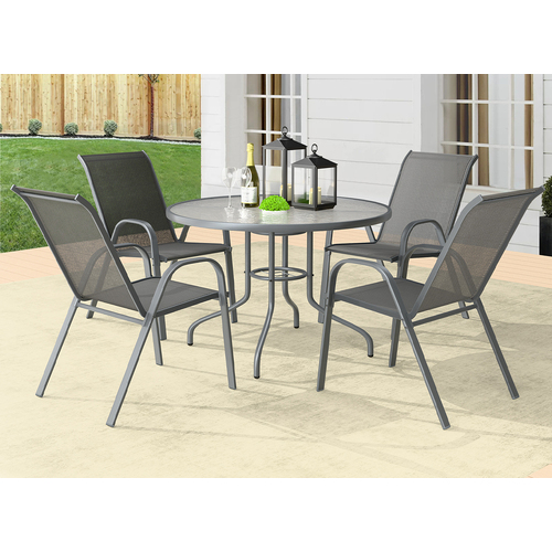 ALFORDSON 5PCS Outdoor Dining Set  Round Table and Chairs 90cm Grey