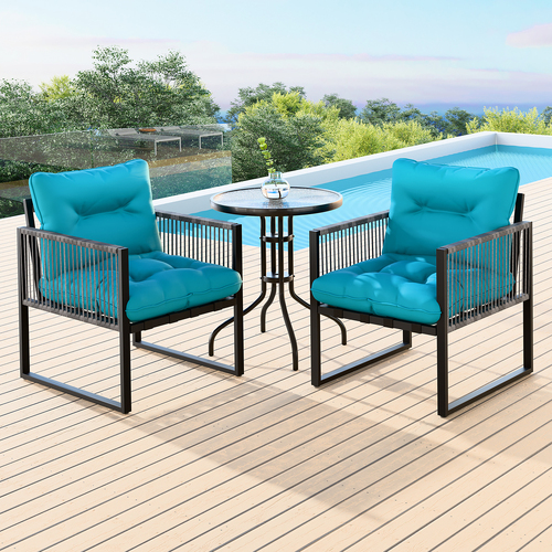 ALFORDSON Outdoor Patio Furniture Set Side Table Lounge Chairs Glass Armchair