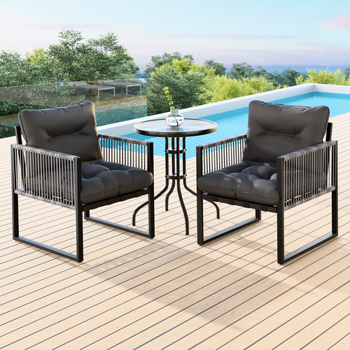 ALFORDSON Outdoor Furniture Patio Set Glass Side Table Lounge Chairs Garden