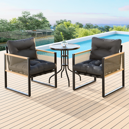 ALFORDSON Outdoor Furniture Set Patio Side Table Lounge Chair Glass Wicker Black