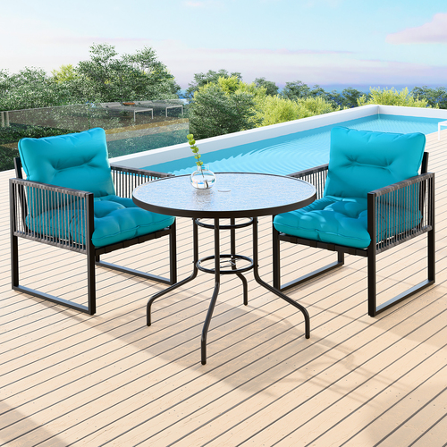 ALFORDSON Outdoor Lounge Set Table and Chairs Patio Furniture Glass Armchair