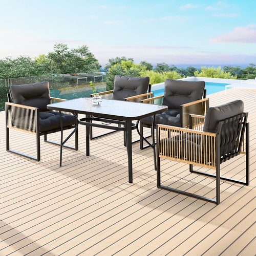 ALFORDSON Outdoor Dining Set Garden Table Lounge Chairs Patio Furniture Black