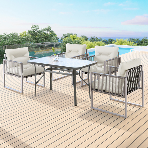 ALFORDSON Outdoor Furniture Dining Set Patio Glass Table Lounge Chairs Garden