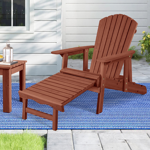 ALFORDSON Outdoor Chair Wooden Adirondack w/ Ottoman Patio Beach Garden Brown