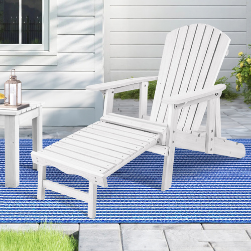 ALFORDSON Outdoor Chair Wooden Adirondack w/ Ottoman Patio Beach Garden White