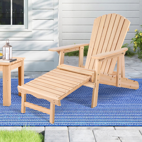 ALFORDSON Outdoor Chair Wooden Adirondack w/ Ottoman Patio Beach Garden Natural