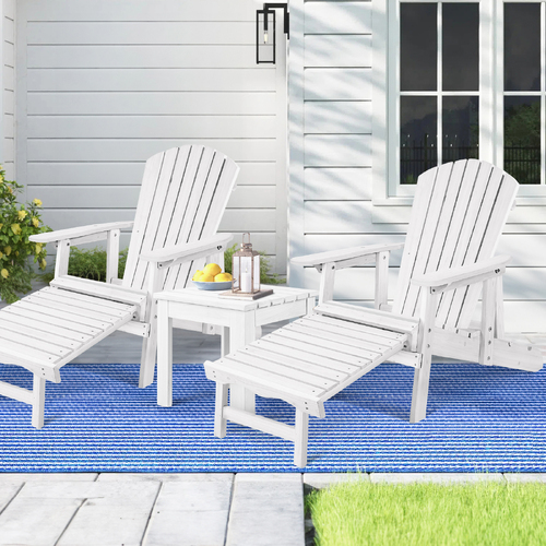 ALFORDSON Adirondack Chairs Table 3PCS Set Outdoor Furniture w/ Ottoman Beach White