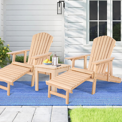 ALFORDSON Adirondack Chairs Table 3PCS Set Outdoor Furniture w/ Ottoman Beach Wood