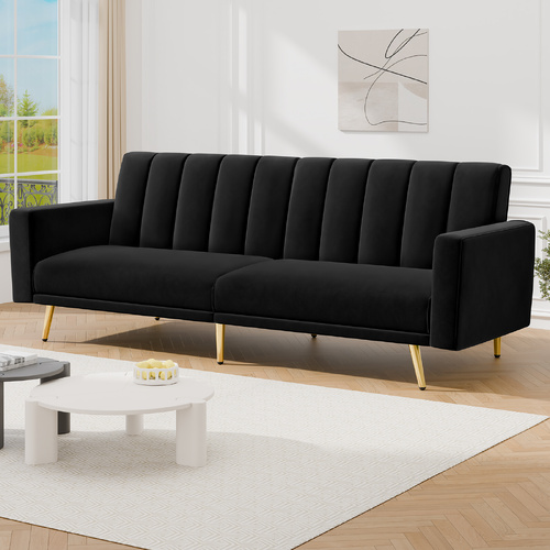 ALFORDSON Sofa Bed Futon Couch Lounge 3 Seater Convertible Velvet Black