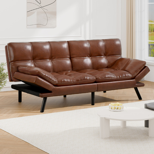 ALFORDSON Sofa Bed Recliner Lounge Futon Couch 3 Seater Convertible Leather Brown