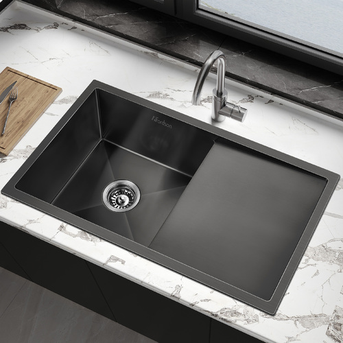 ALFORDSON Kitchen Sink Stainless Steel Drop in Flush Under Mount 870X450MM Black