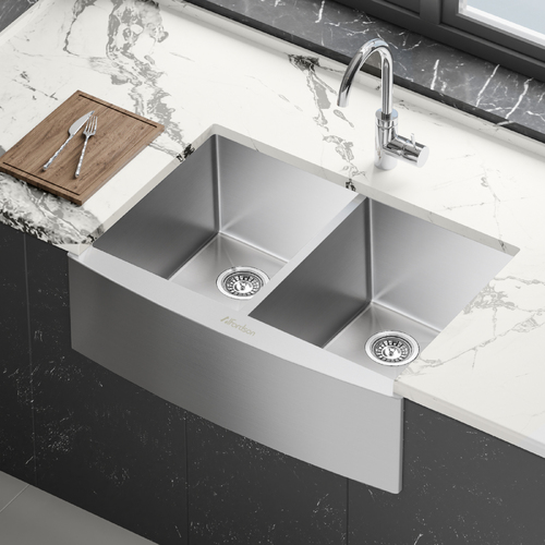 ALFORDSON Farmhouse Kitchen Sink Basin Stainless Steel Under Mount Double Bowl 810X500MM