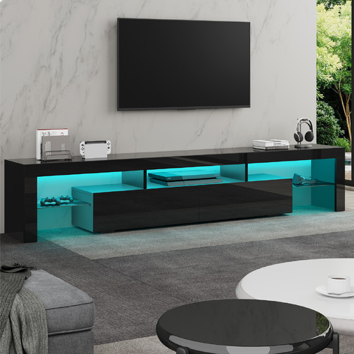 ALFORDSON Entertainment Unit TV Stand LED Light 200cm Black